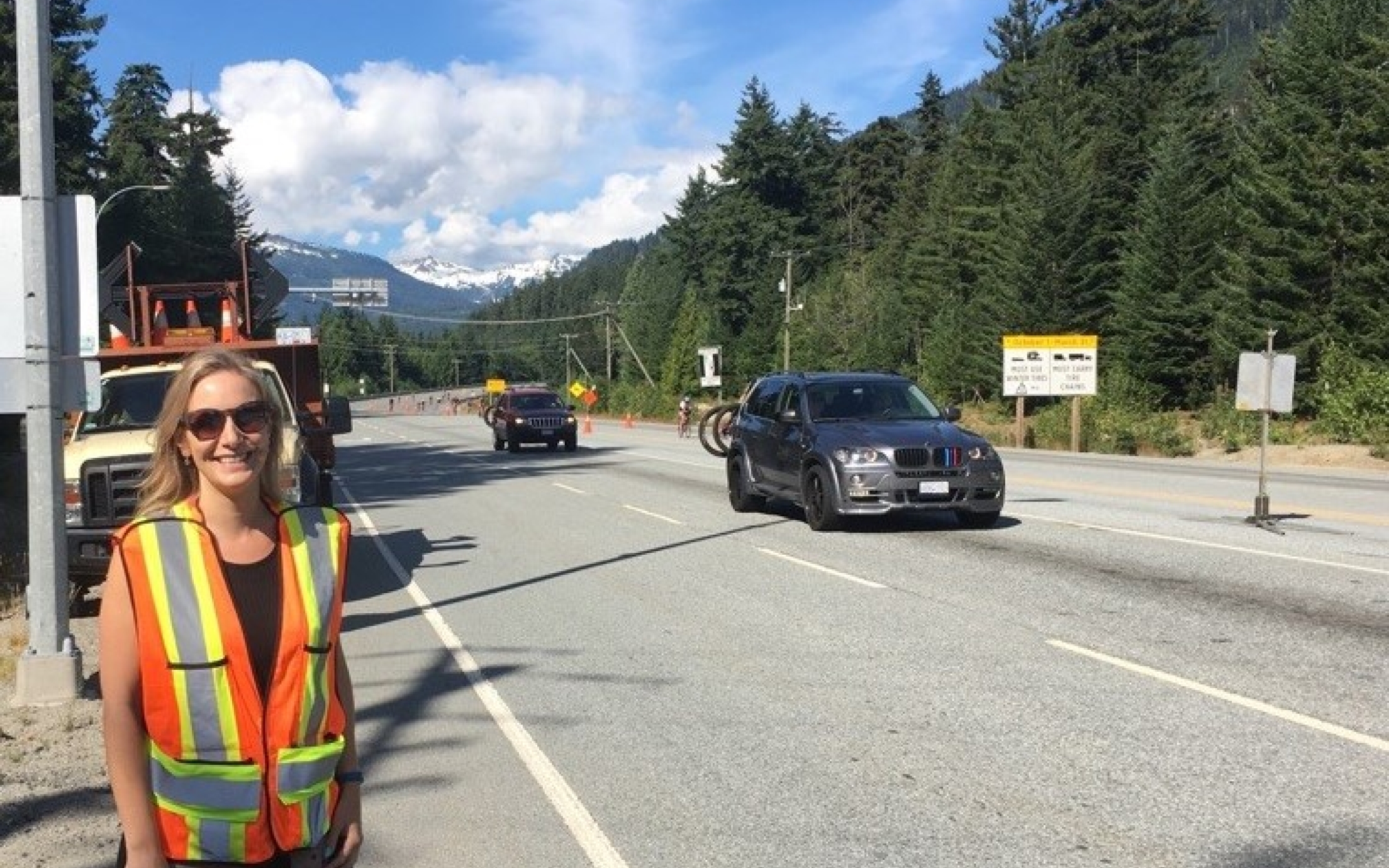Amy Barker near Whistler - working during Ironman Amy Barker near Whistler - working during a road cycling event (Ironman).