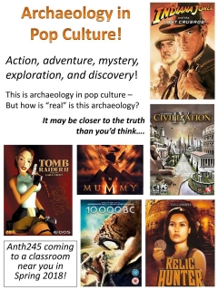 Archaeology in Pop Culture, ANTH 245, promo flyer